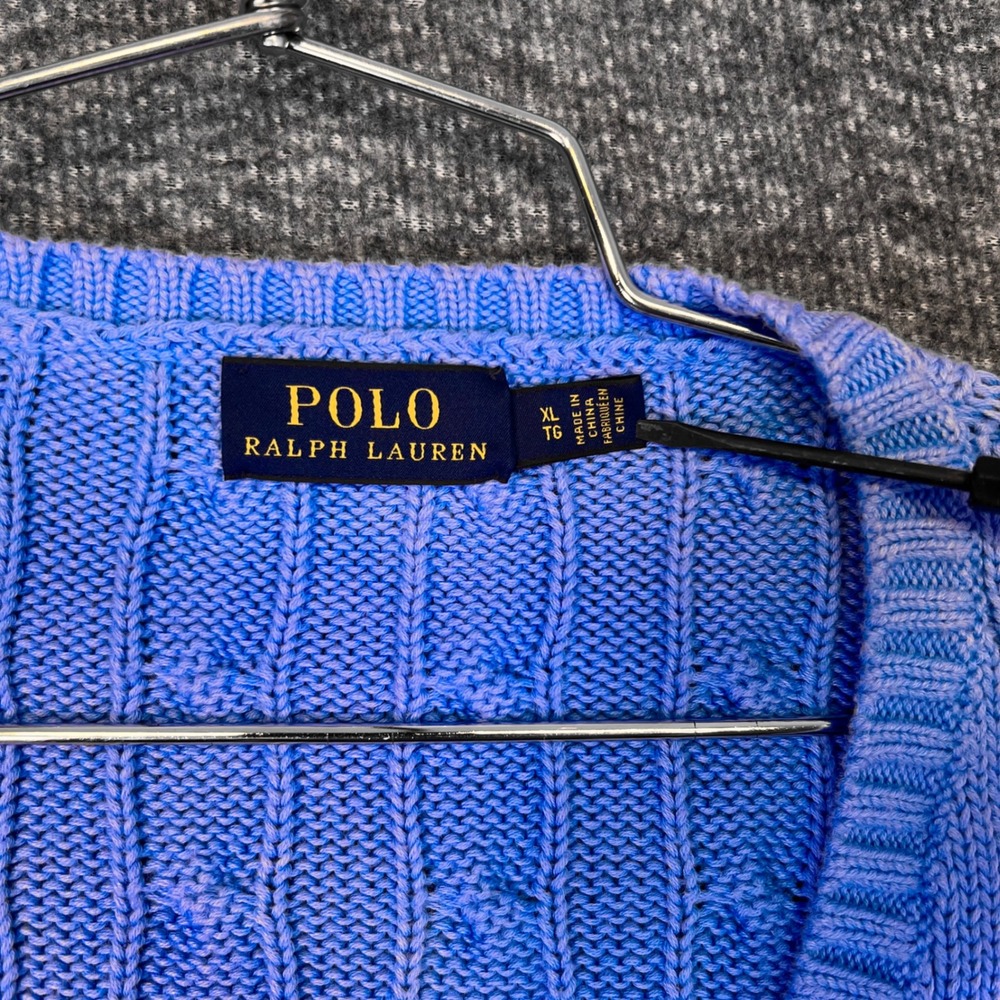 Polo Ralph Lauren V-Neck Sweater Mens XL Blue Cable Knit Casual Cotton Pony Logo - Picture 4 of 15